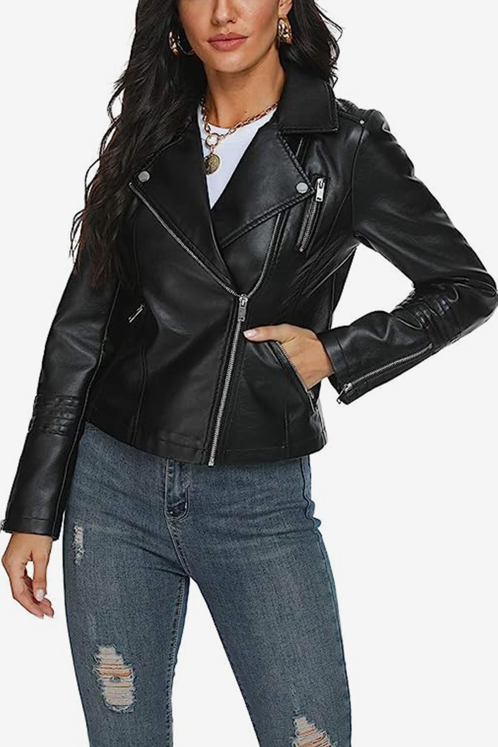 Fahsyee Women's Zip Up Faux Leather Jacket