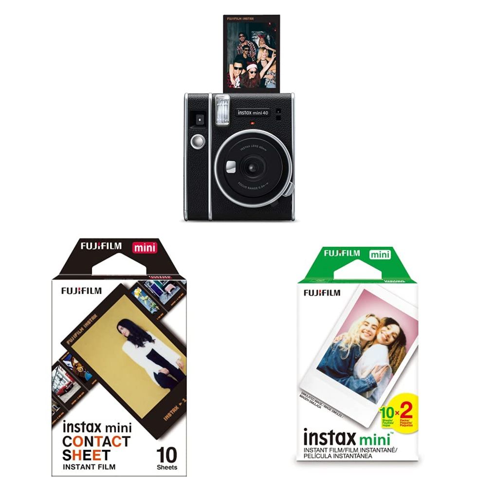 Instax Mini 40 Instant Camera & Contact Sheet Film & Instant Film Twin Pack (White)