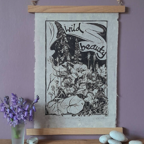 'Wild Beauty' Linocut Print on Handmade Paper