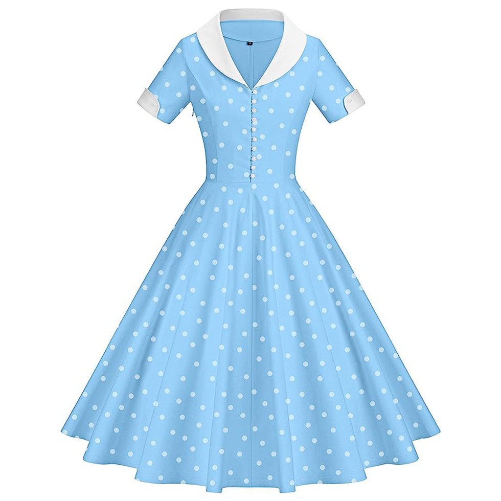 Light Blue Polka-Dot Swing Dress