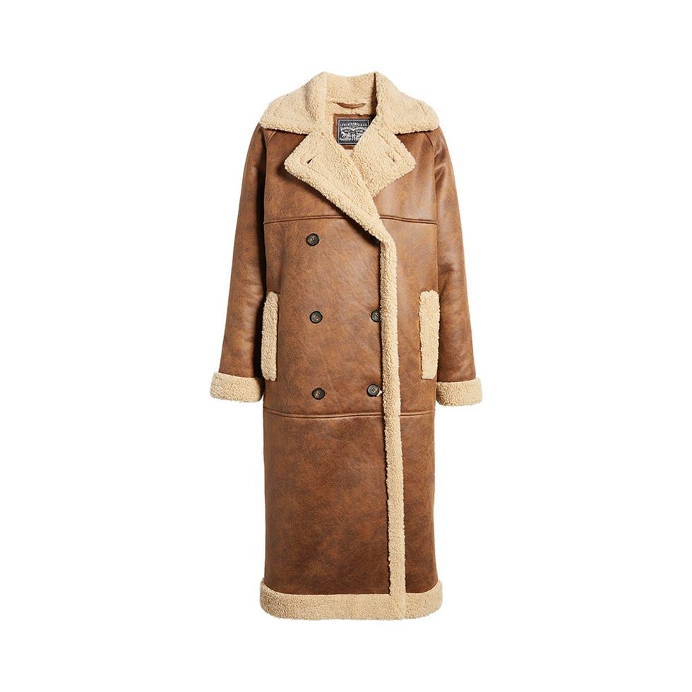 Notch Collar Faux Shearling Coat 