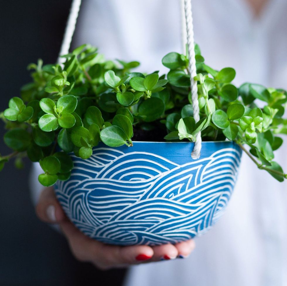 Hanging planter with sea pattern