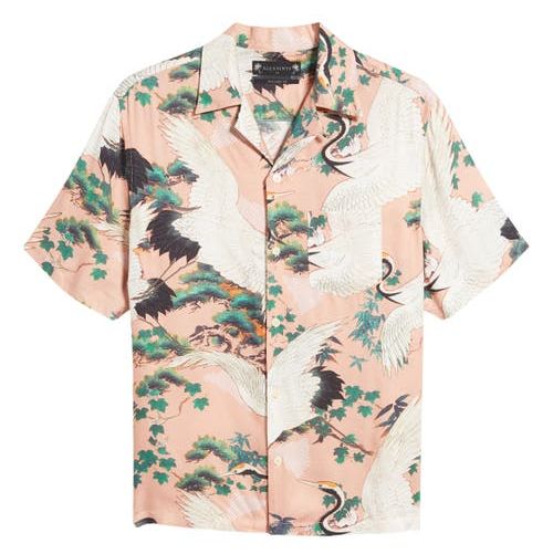 Craned Short Sleeve Button-Up Camp Shirt