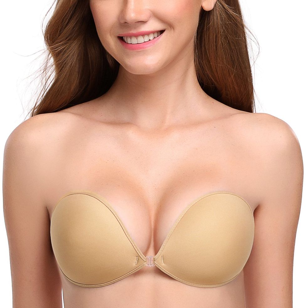 2 Pairs Strapless Sticky Bra, Invisible Adhesive Bra Strapless for Women,  Backless Reusable Push Up Bra Front Clip for Breast Lift Nipple Covers  Invisible Adhesive Bra for Wedding Party 