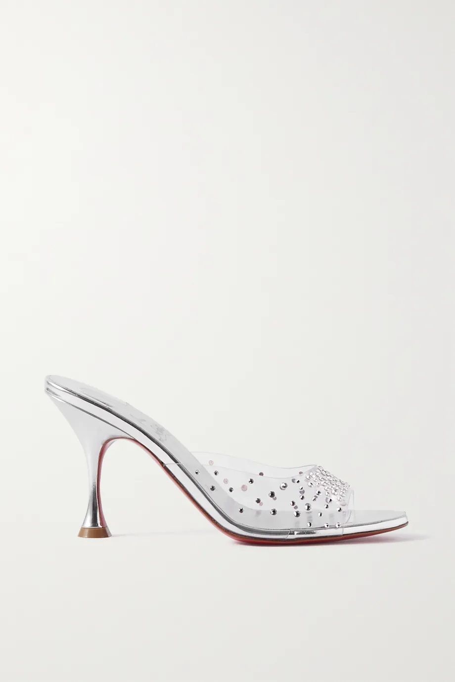 芭比風格鞋款推薦：Christian Louboutin Degramule水鑽裝飾PVC穆勒跟鞋