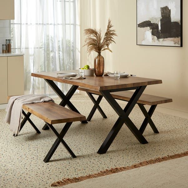 Ezra Rectangular Dining Table with 2 Benches