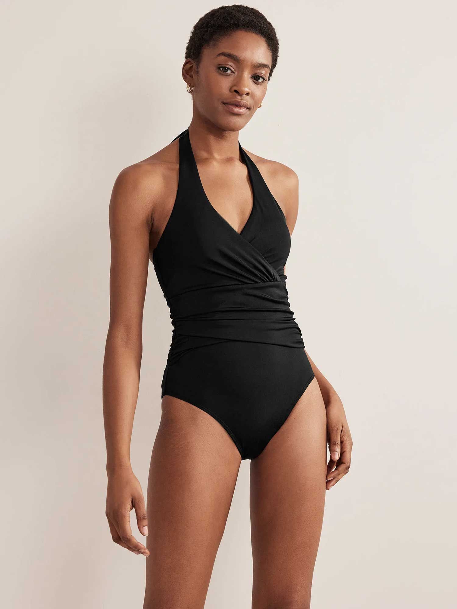 Black one cheap piece halter swimsuit