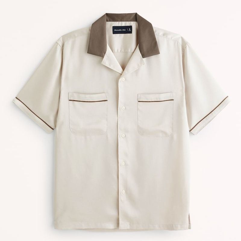 Camp Collar Silky Button-Up Shirt