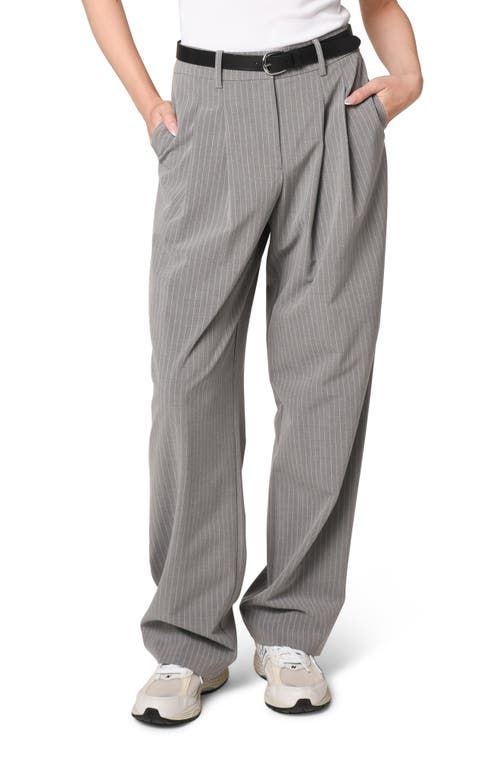 Icon Pinstripe Straight Leg Trousers in Grey
