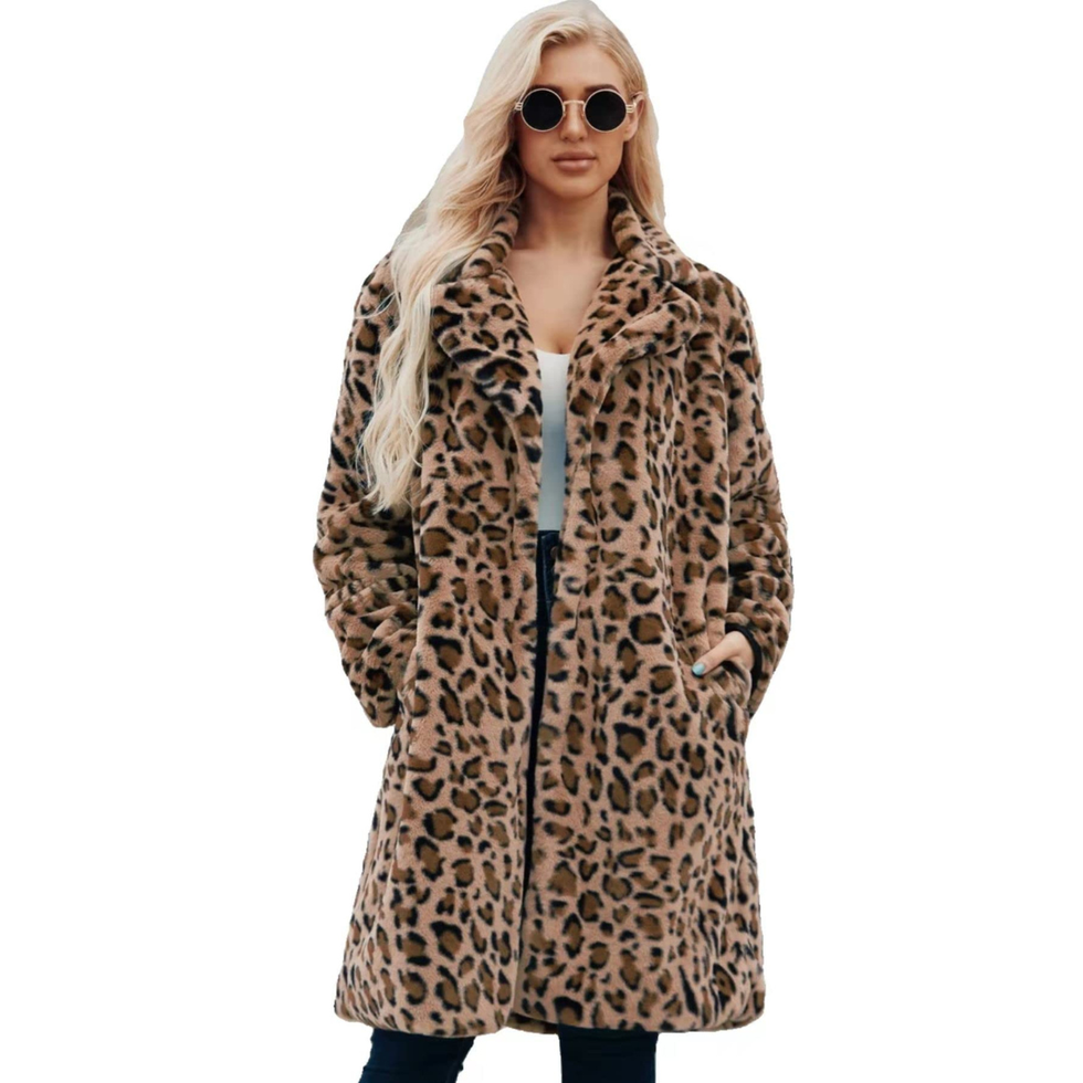 Long Leopard Faux Fur Coat