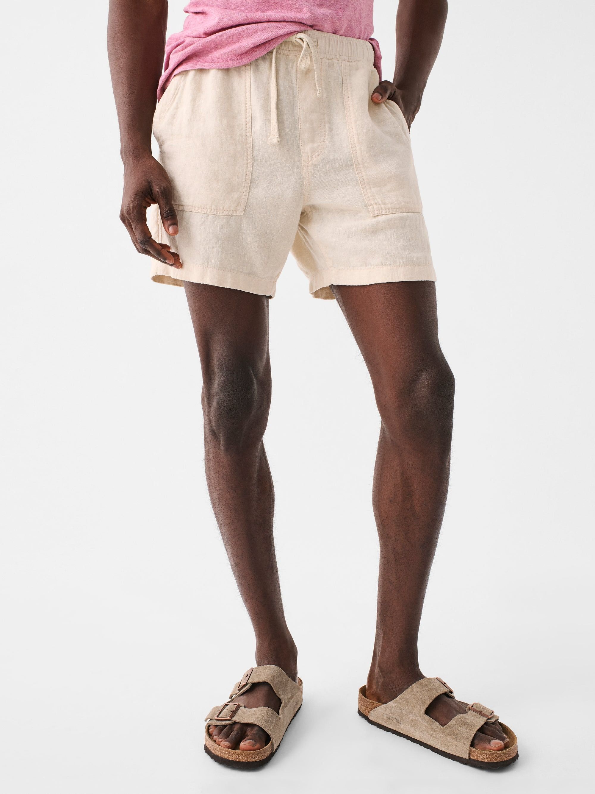 Mens knee sale length linen shorts