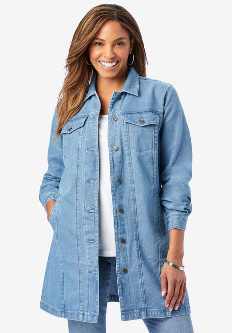 Jofemuho महिला क्लासिक लांग जीन जैकेट प्लस आकार ढीला लंबी आस्तीन बटन नीचे  डेनिम जैकेट ट्रेंच कोट, गहरा नीला : Amazon.in: कपड़े और एक्सेसरीज़
