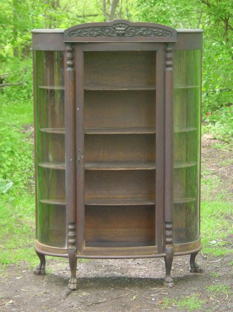 Northwind Bow front China cabinet curio hutch empire 1910s 1920s oak TLC for resto PICKUP ONLY
