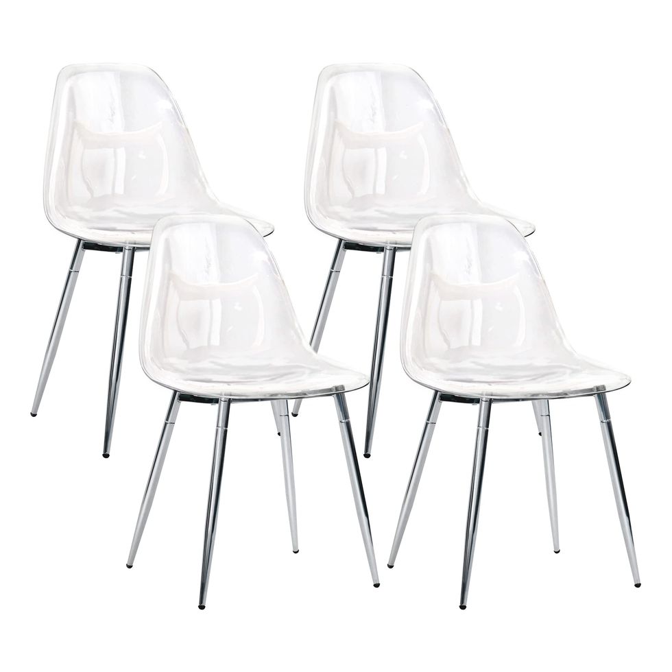 Acrylic Ghost Crystal Seat, Set of 4, Transparent + Silver