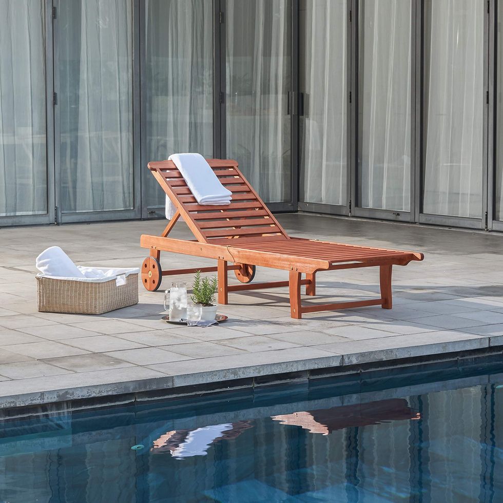Outdoor Wood Single Chaise Lounge 