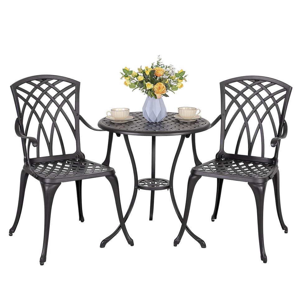 3 Piece Cast Aluminum Bistro Table and Chairs Set 