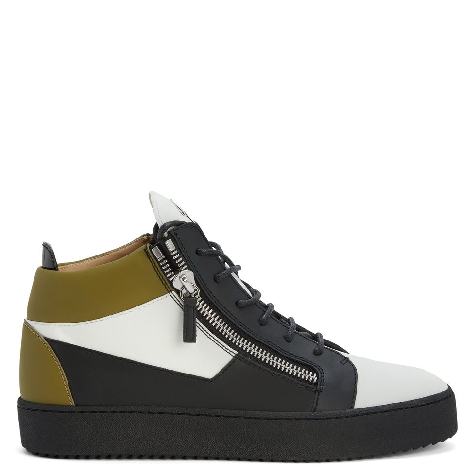 Kriss Olive-Green Leather Details Mid-Top Sneakers