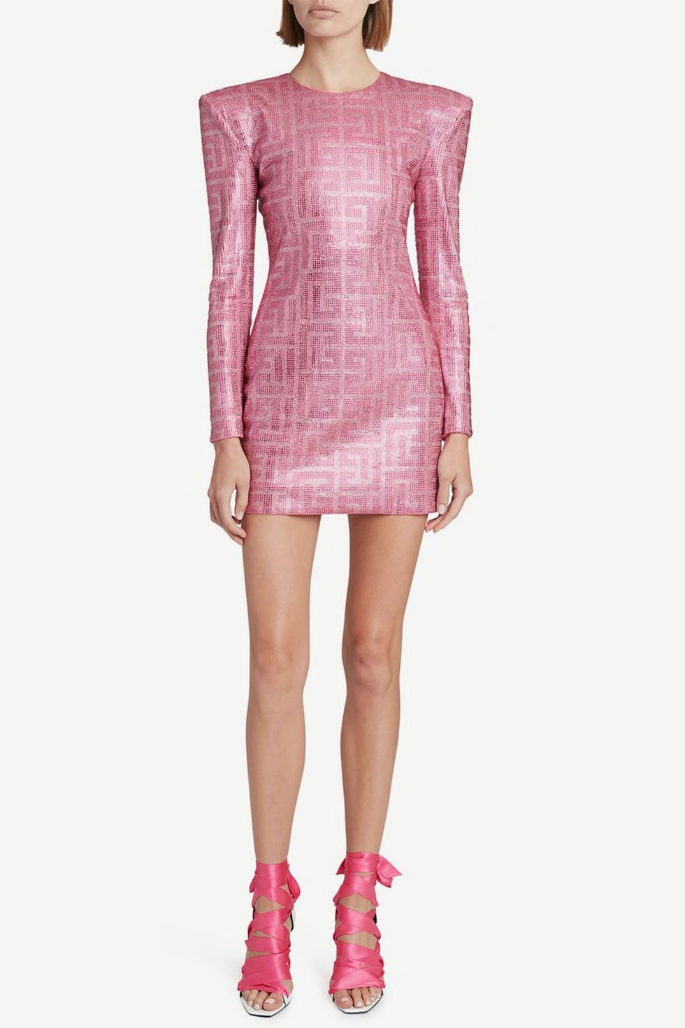 Balmain x Barbie Monogram Strass Embellished Mini Dress