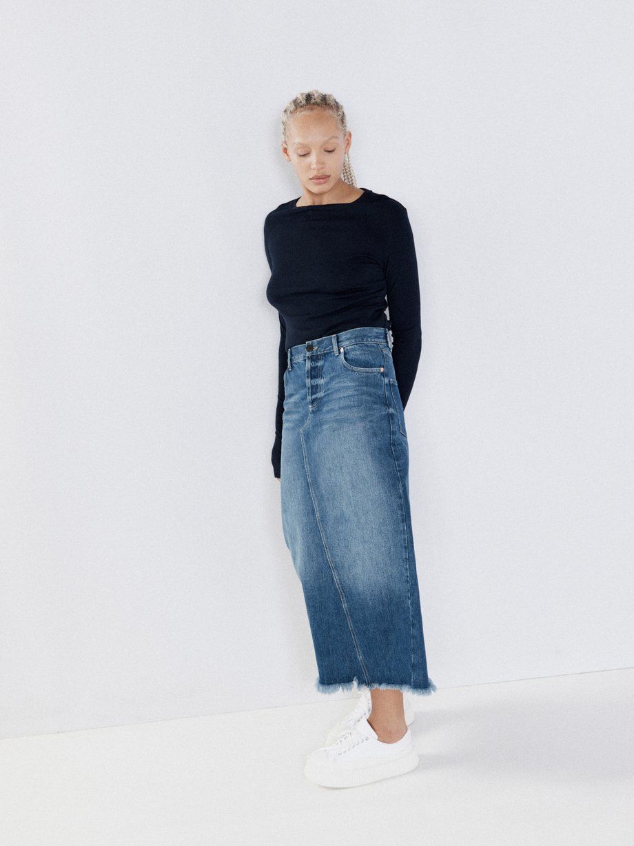 Split-back organic-cotton denim skirt