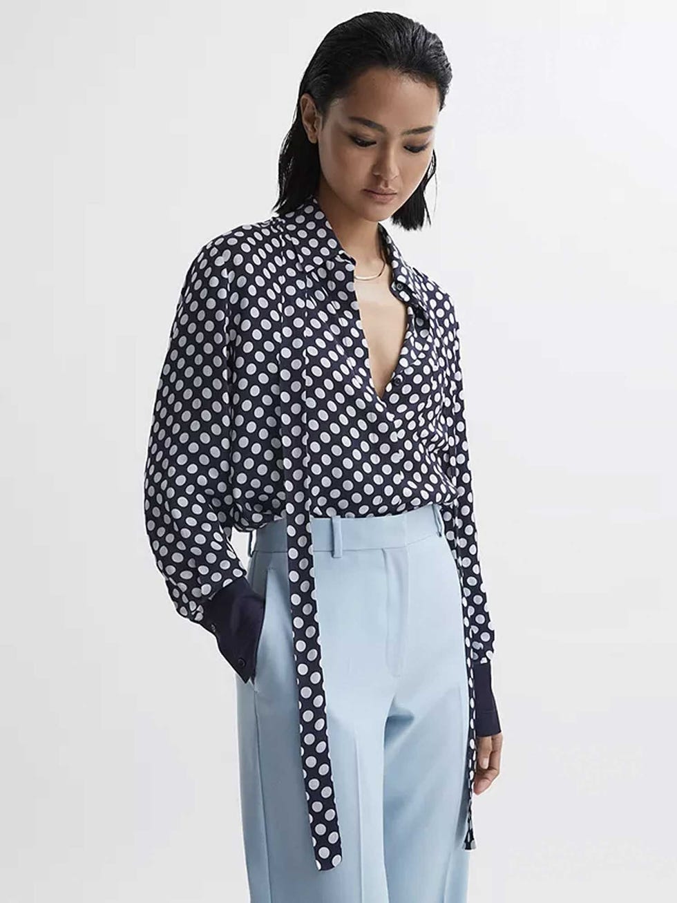 Ezra Polka Dot Blouse, Navy/White, Blue