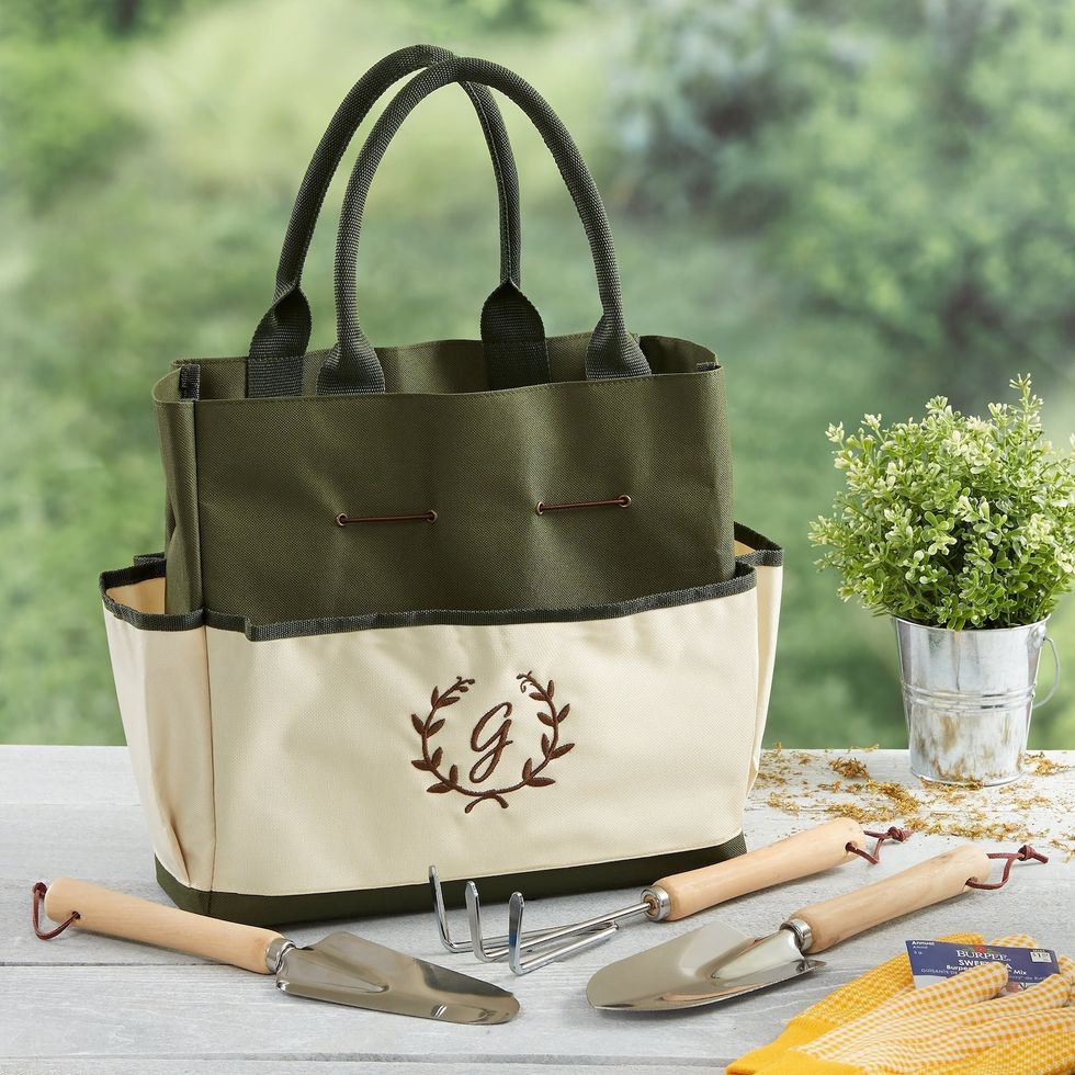 Floral Wreath Personalized Garden Tote and Tools