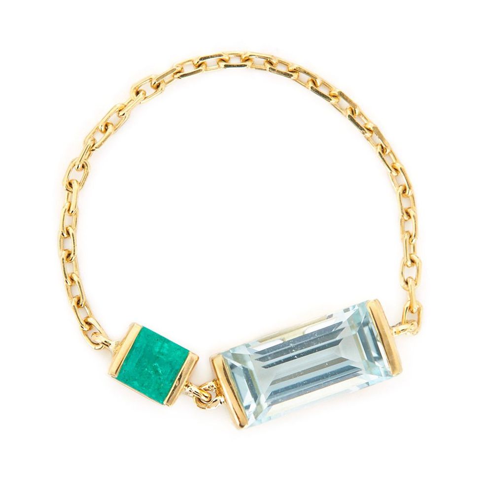 Aquamarine and Emerald Chain Ring