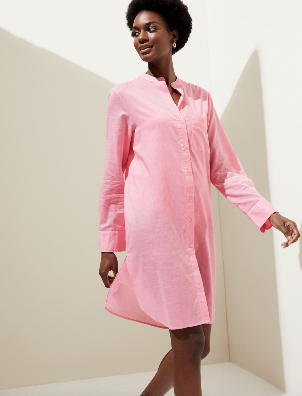 Pure Cotton Collarless Beach Cover Up Shirt