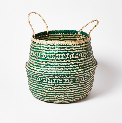Geometric embossed green seagrass basket