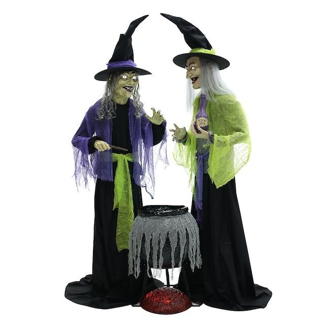 Lighted Animatronic Witches With Cauldron