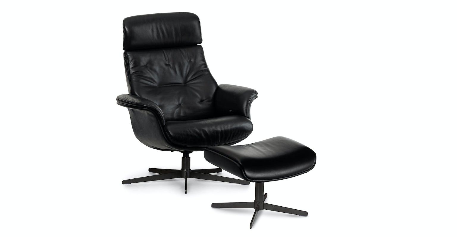 Black leather swivel online armchair