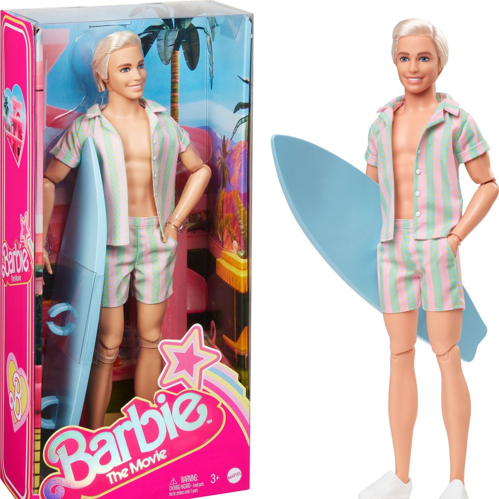 Mattel Barbie The Movie Ken Doll Wearing Pastel Striped Beach Matching Set