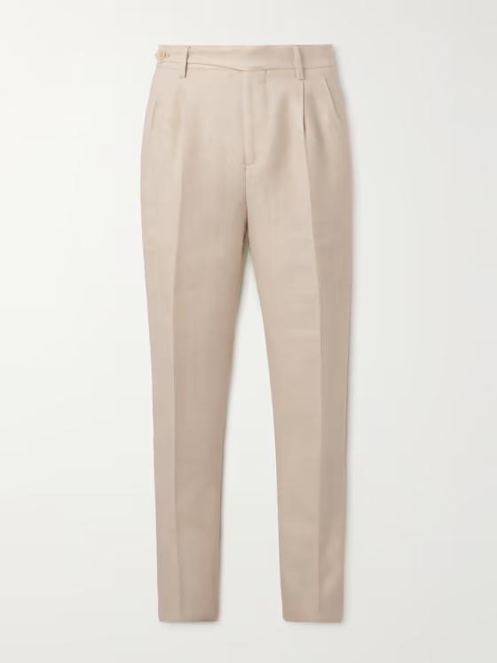Straight-Leg Pleated Linen, Wool and Silk-Blend Twill Suit Trousers