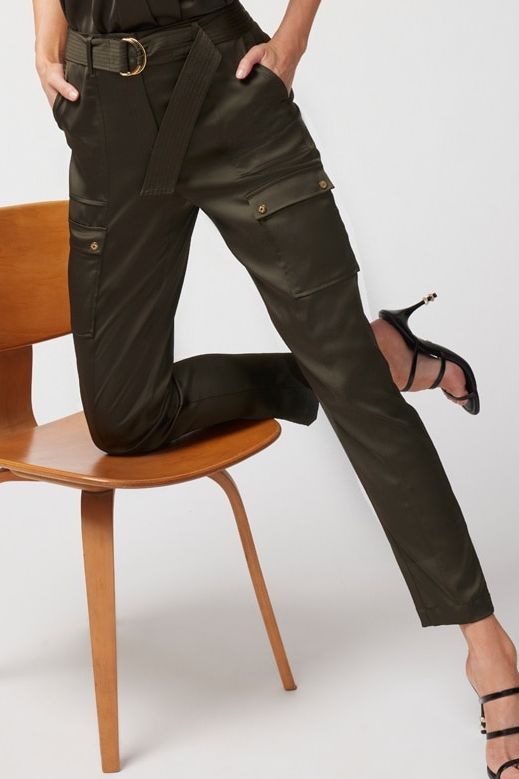 Belted Satin Utility Trouser