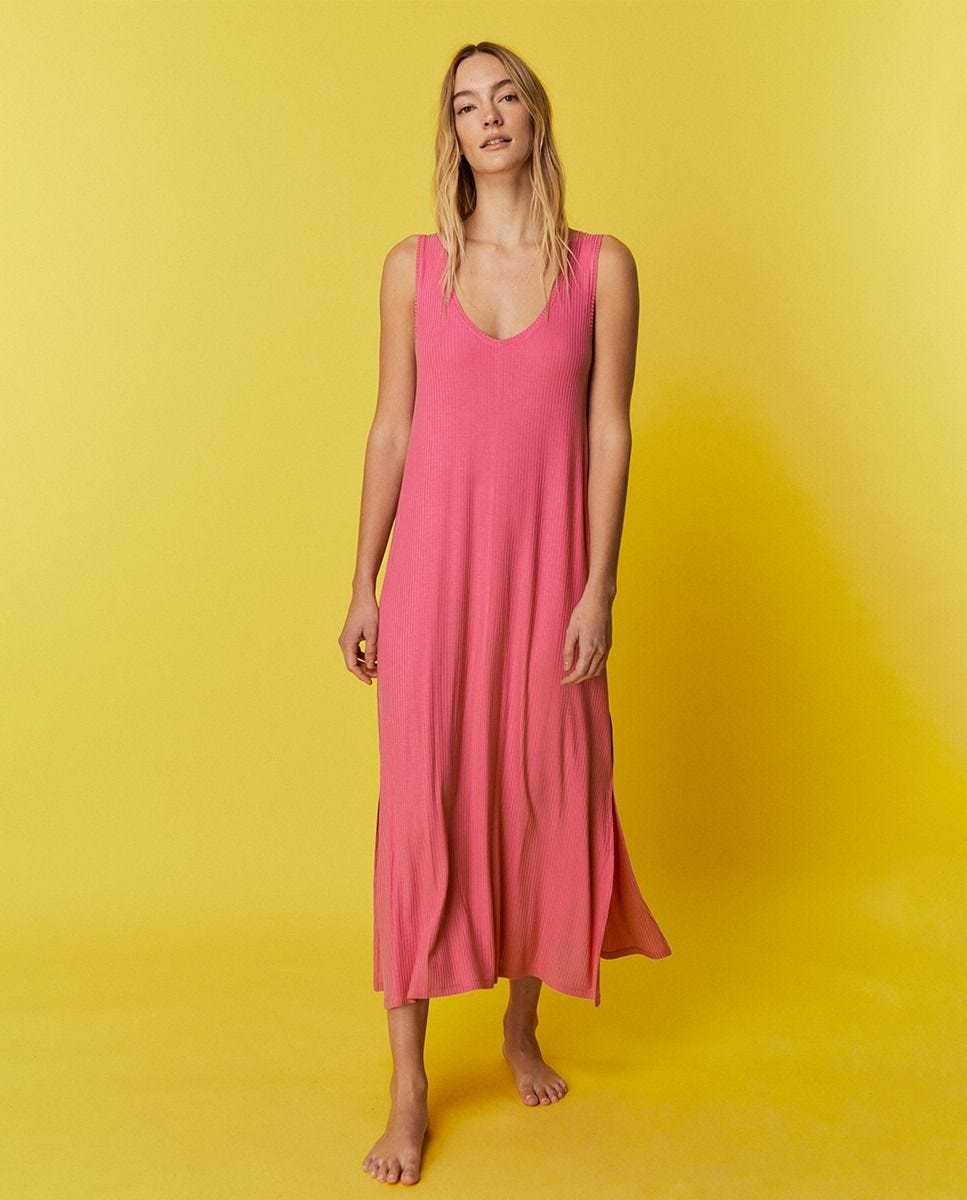 Vestido de canalé rosa SFERA
