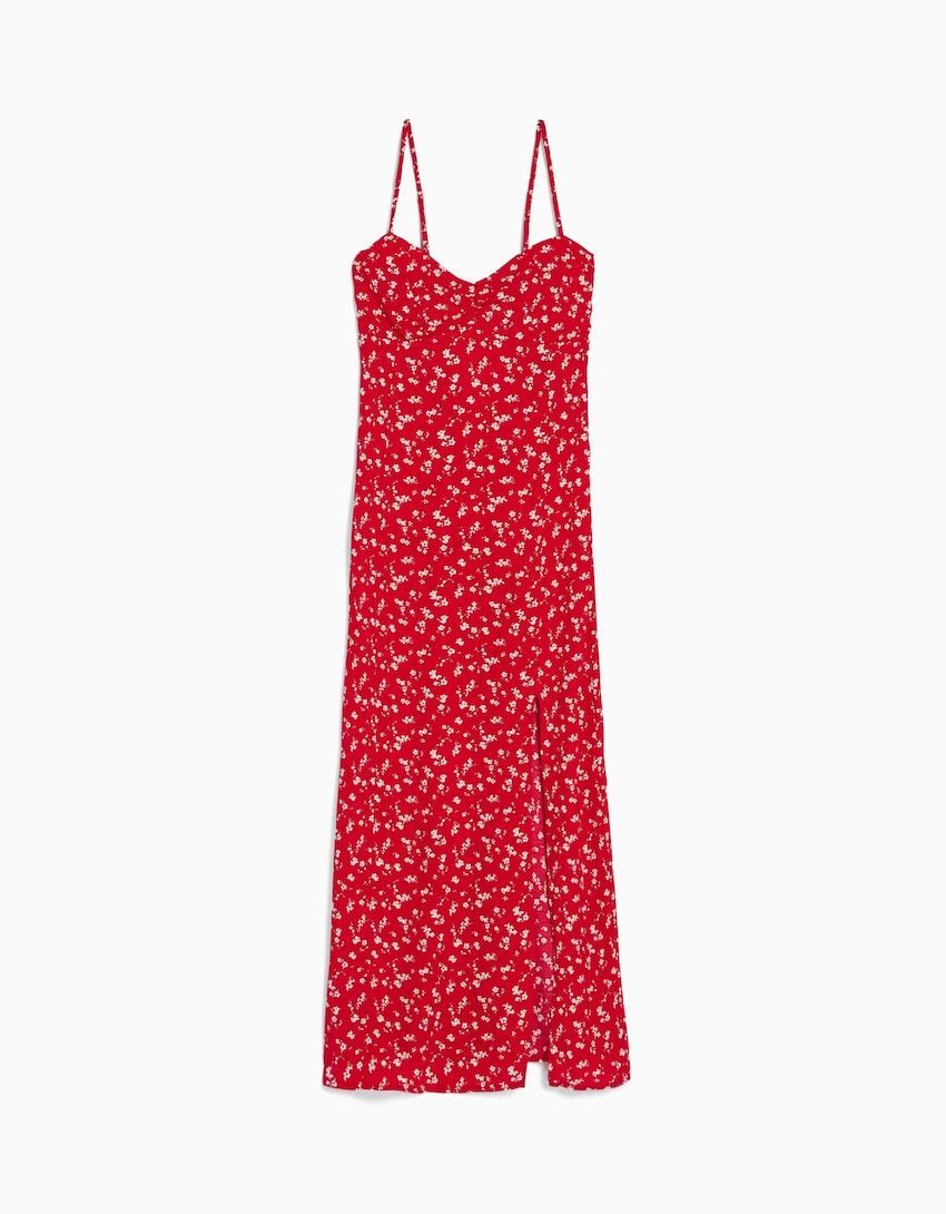 Vestido midi flores discount bershka