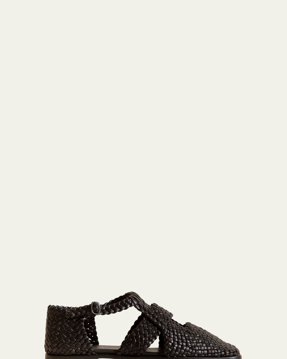 Serra Woven Leather Ankle-Strap Sandals