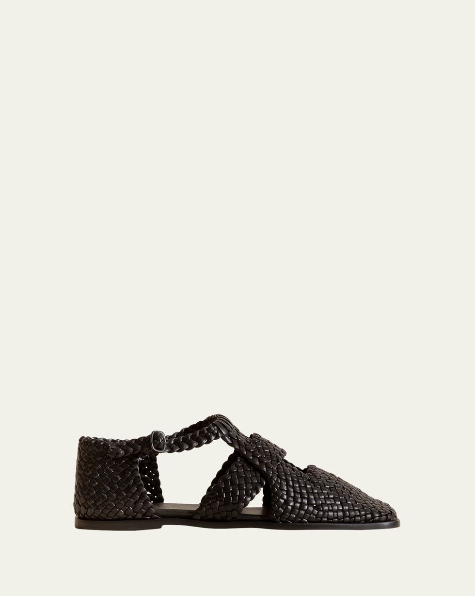 Serra Woven Leather Ankle-Strap Sandals