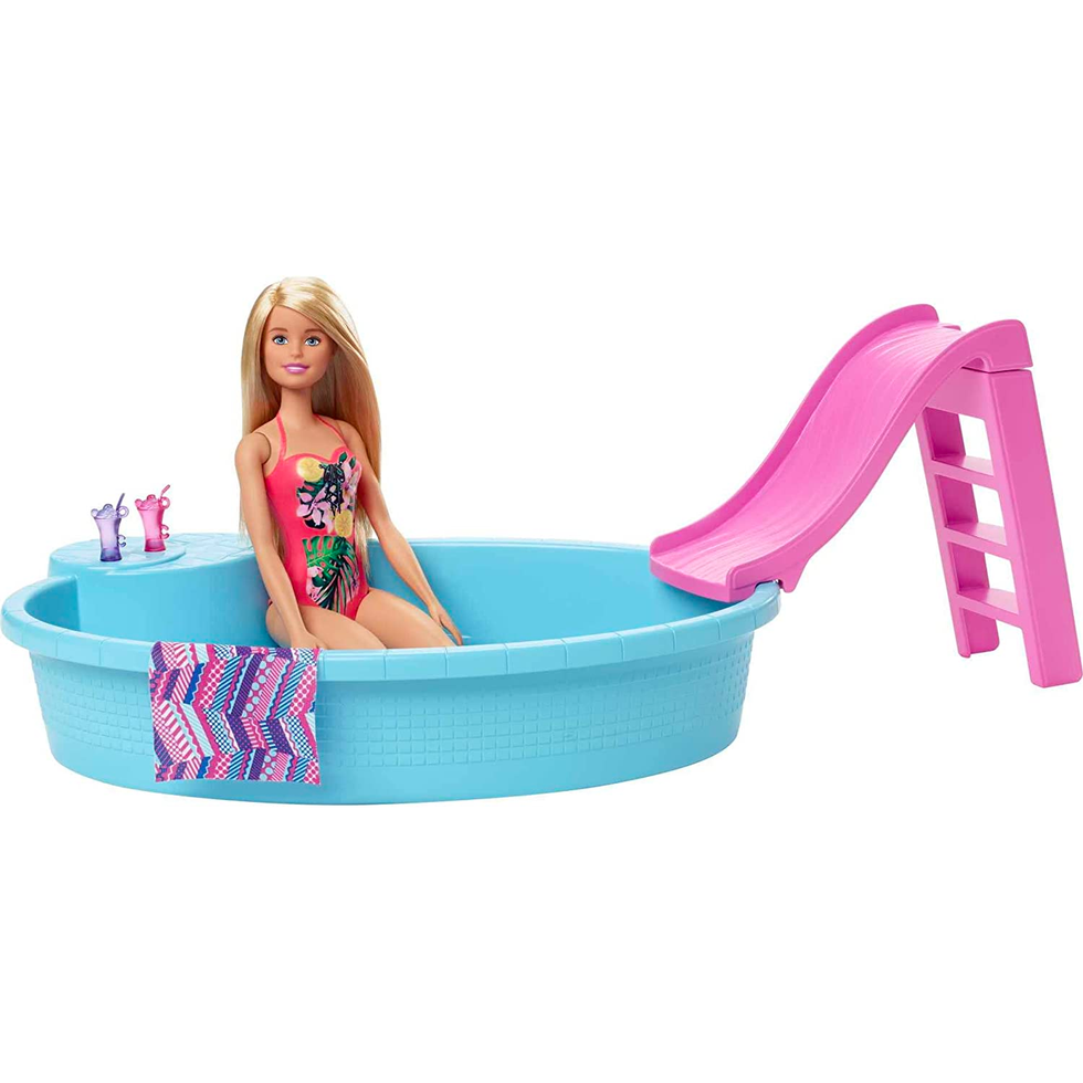 Barbie Doll, 11.5-Inch Blonde, Pool Playset with Slide and Accessories, Gift for 3 to 7 Year Olds, GHL91