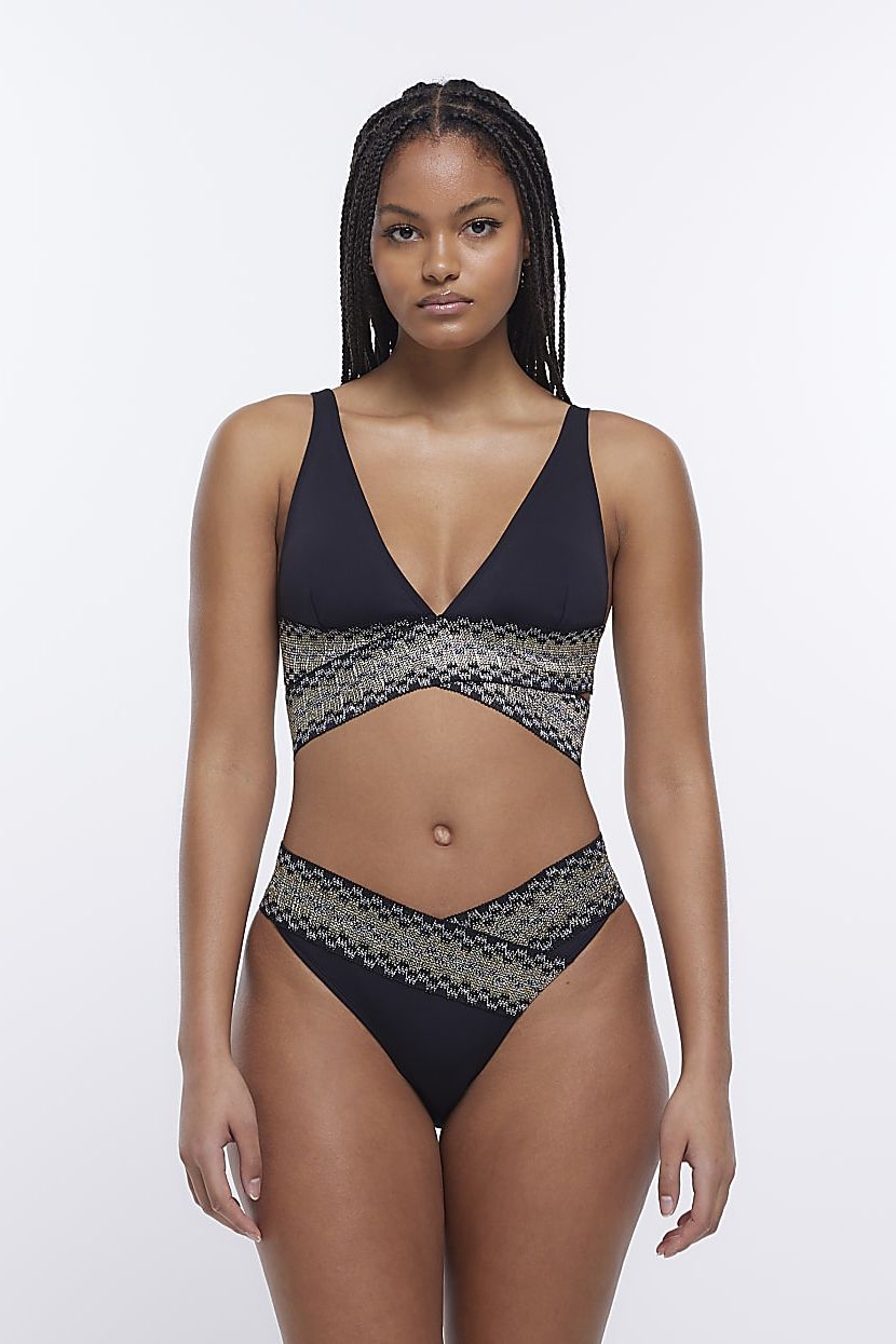 Custom Fire Print Triangle Lace up Swimsuit Luxury Swimwear Women
