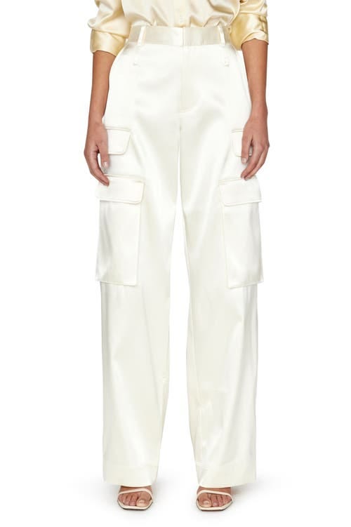 FRAME Relaxed Fit Straight Leg Satin Cargo Pants in Bone at Nordstrom, Size 14