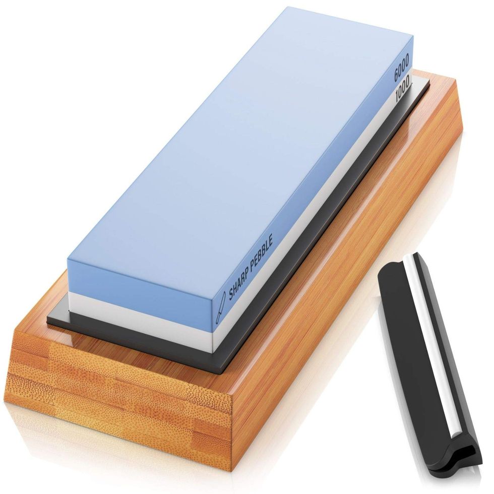 CHEFOLOGIST 3 STAGE Blue KNIFE SHARPENER W/GIFT BOX Metallic NEW