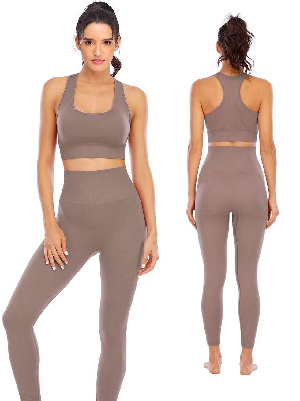 QINSEN Female Seamless GMY Exercise 2 Piece Leggings Sets Ribbed Stretchy  Training Yoga Pants