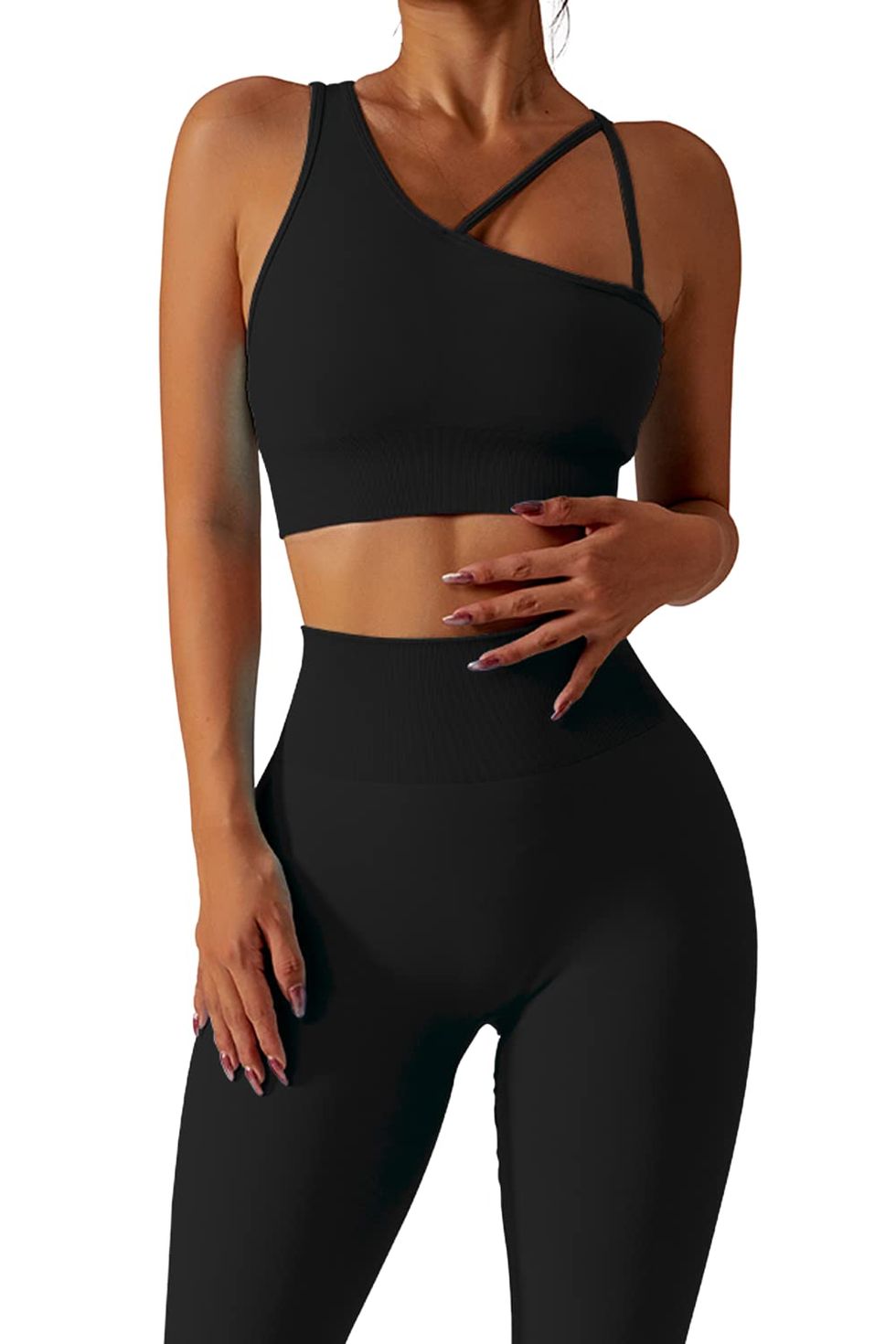 OQQ Workout Outfits for Women 2 Piece Ribbed Exercise Long Sleeve Tops High  Waist Leggings Active Yoga Set