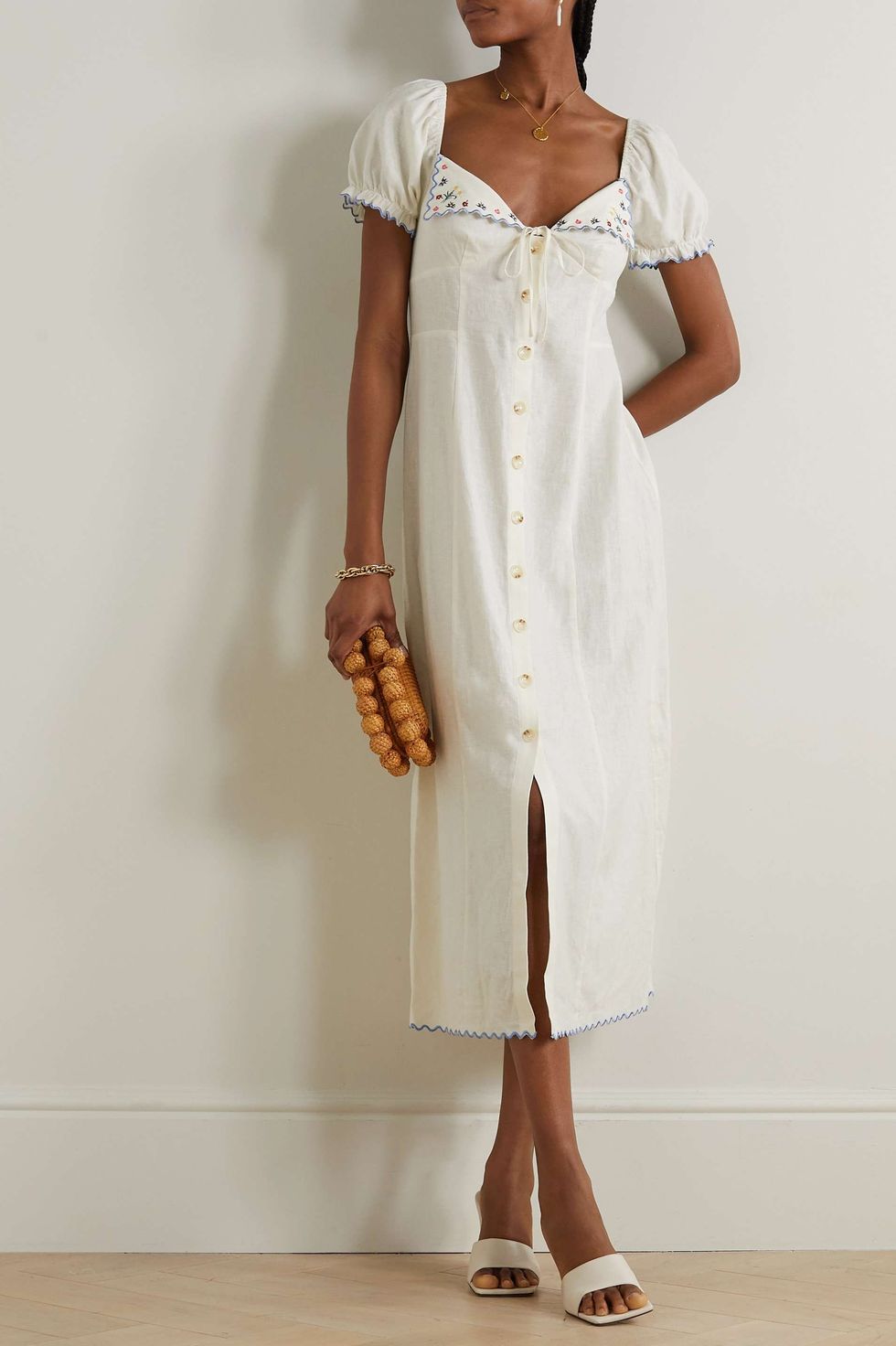 Briella scalloped embroidered linen-blend midi dress