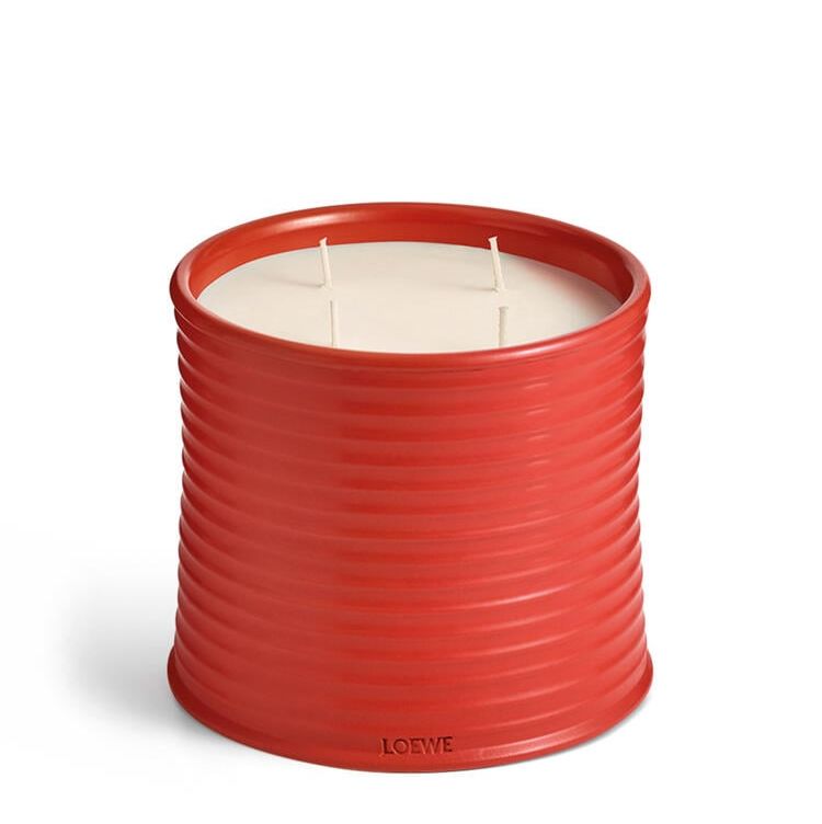 Large candle with tomato leaves