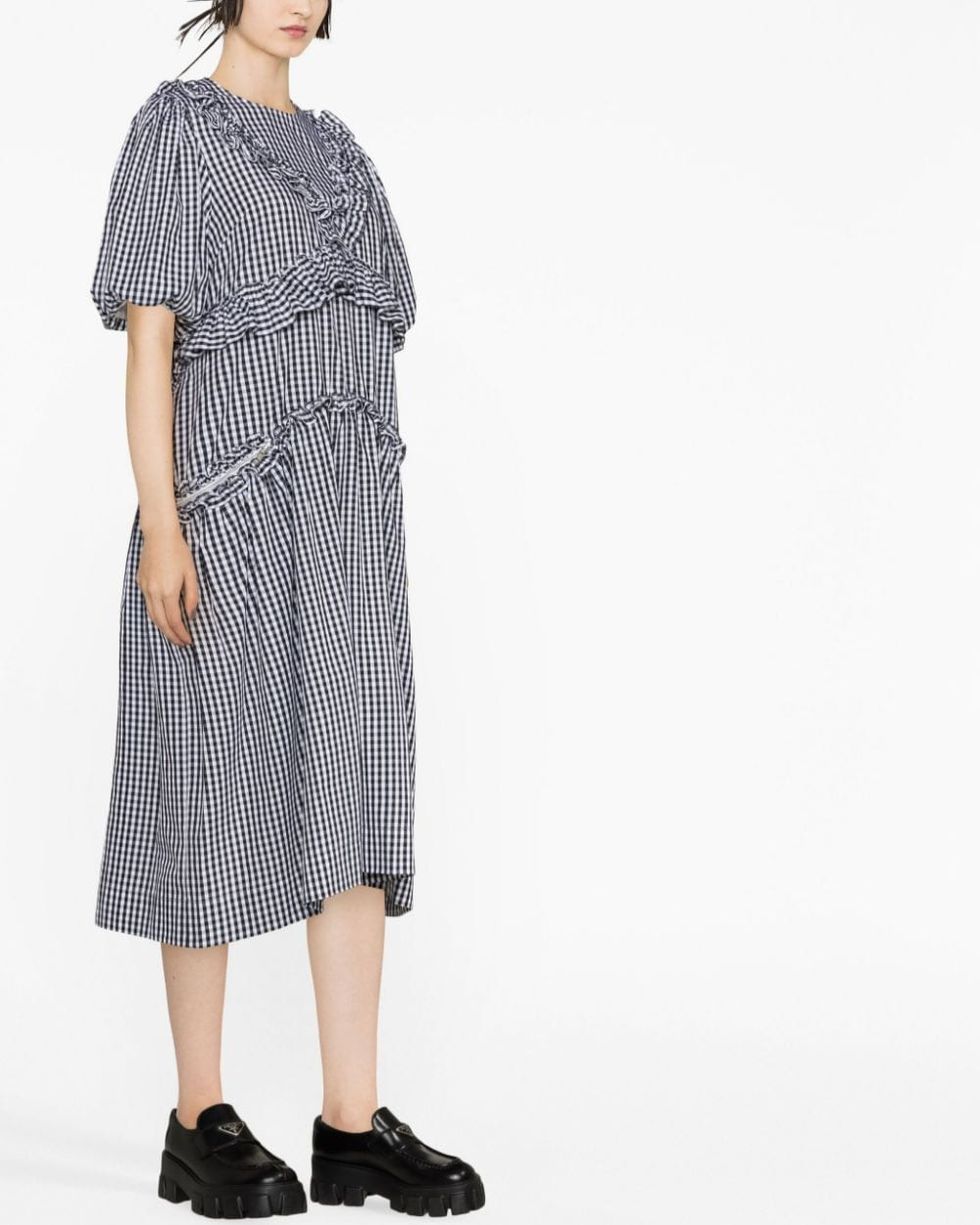 Puff-sleeve dress in checked cotton fabric