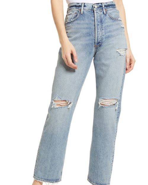 1990s organic cotton ripped straight-leg jeans