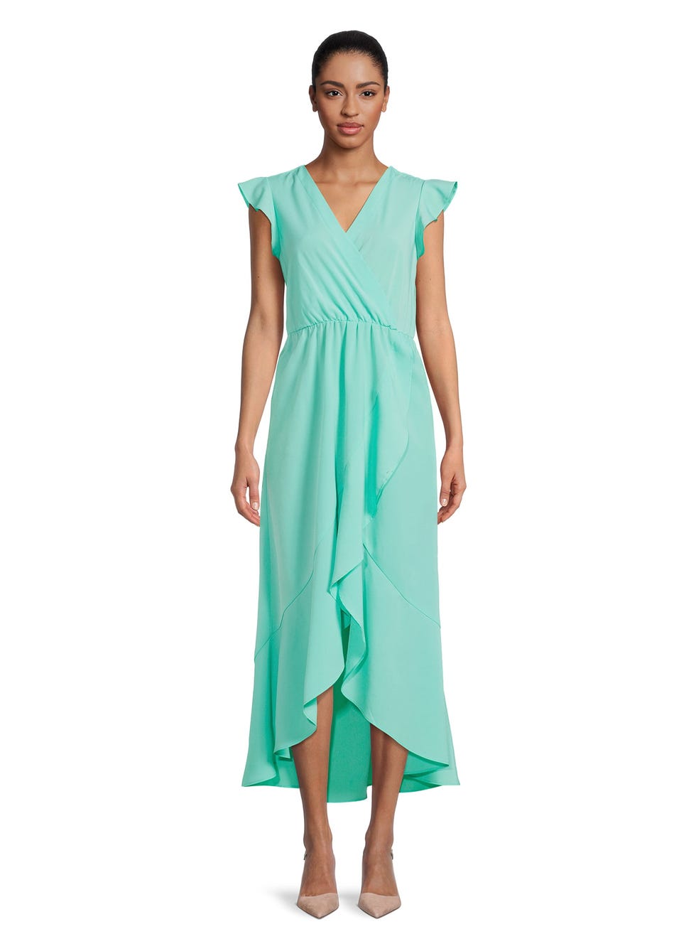 Flutter Sleeve Faux Wrap Maxi Dress