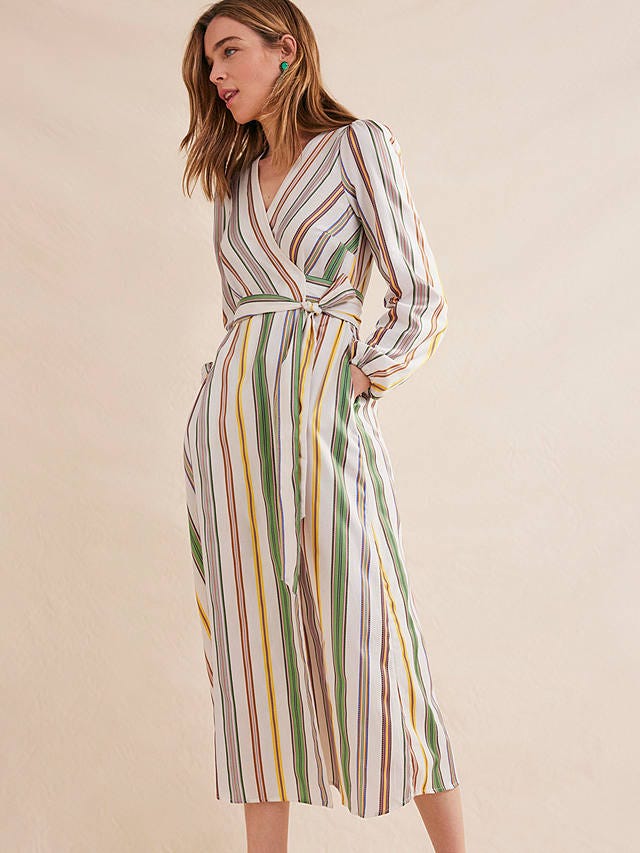 Boden Stripe Tiered Midi Wrap Dress, Multi