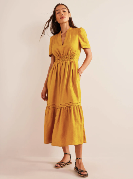 SALE: Yellow Satin Halter Frill Dress, SilkFred US